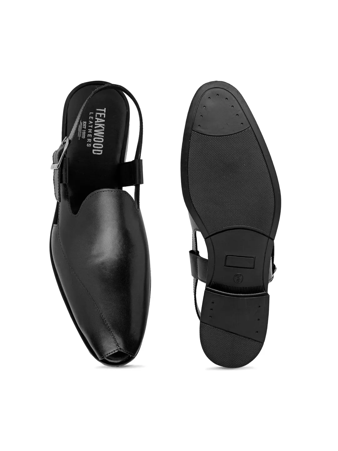 Teakwood Men Black Solid Peshawari Mules