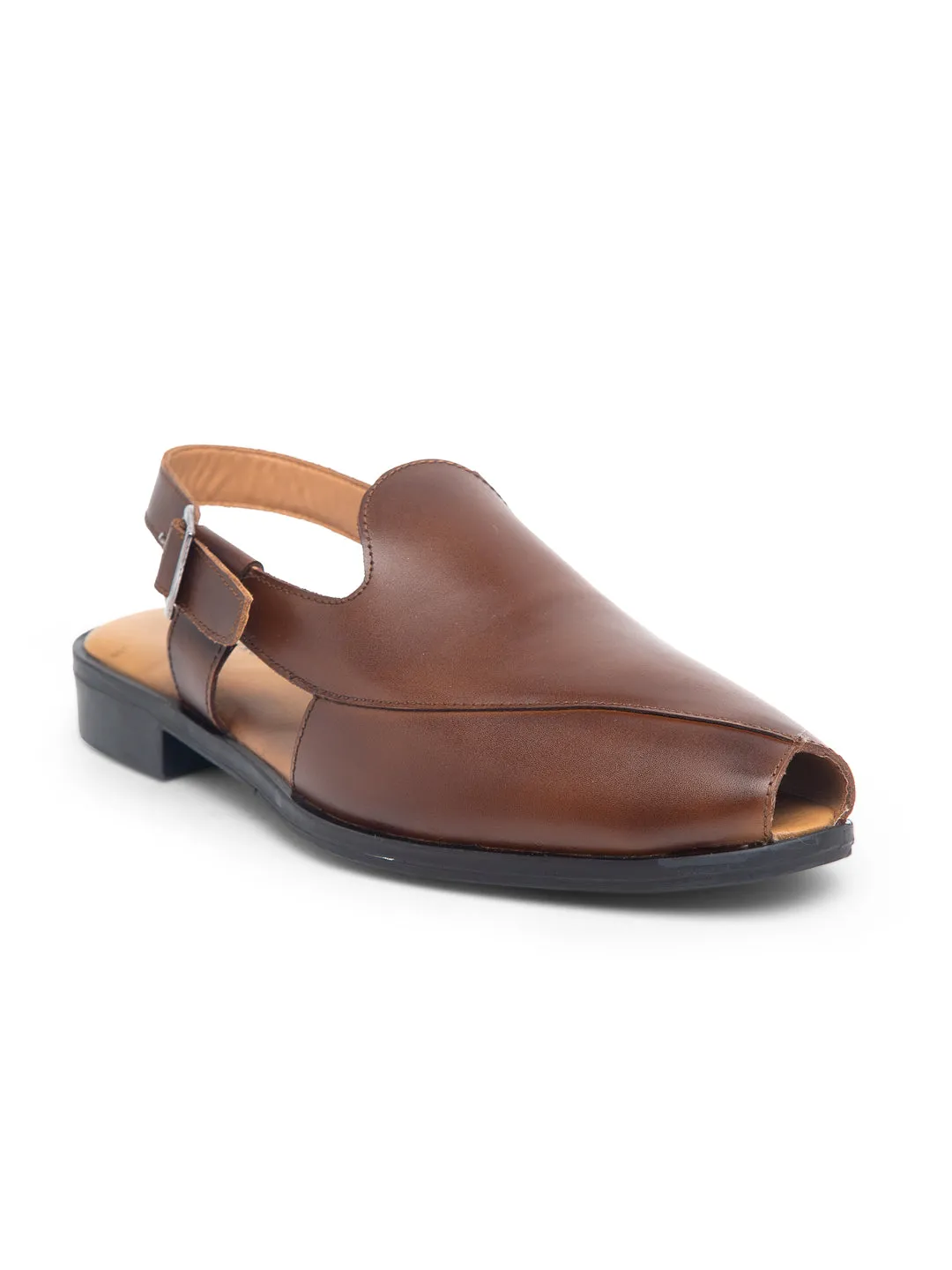 Teakwood Men Brown Solid Peshawari Mules