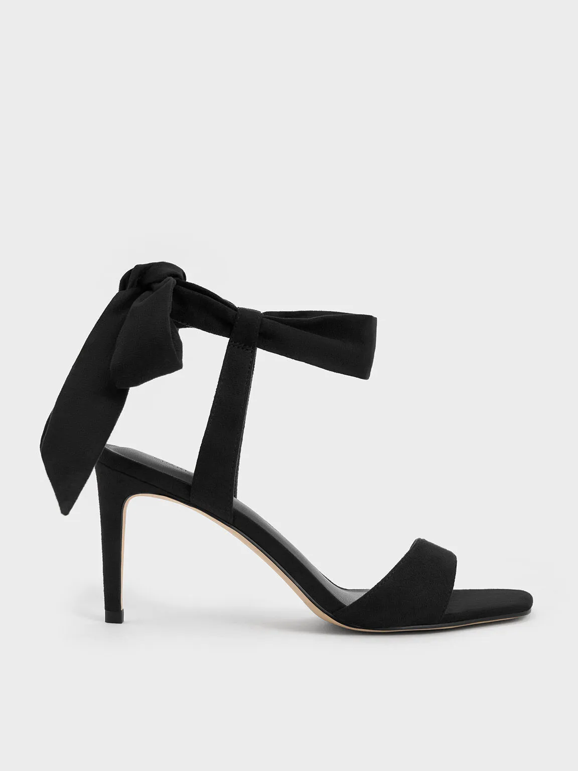 Textured Tie-Around Heeled Sandals - Black Textured