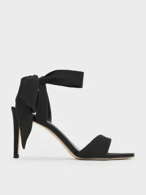 Textured Tie-Around Heeled Sandals - Black Textured