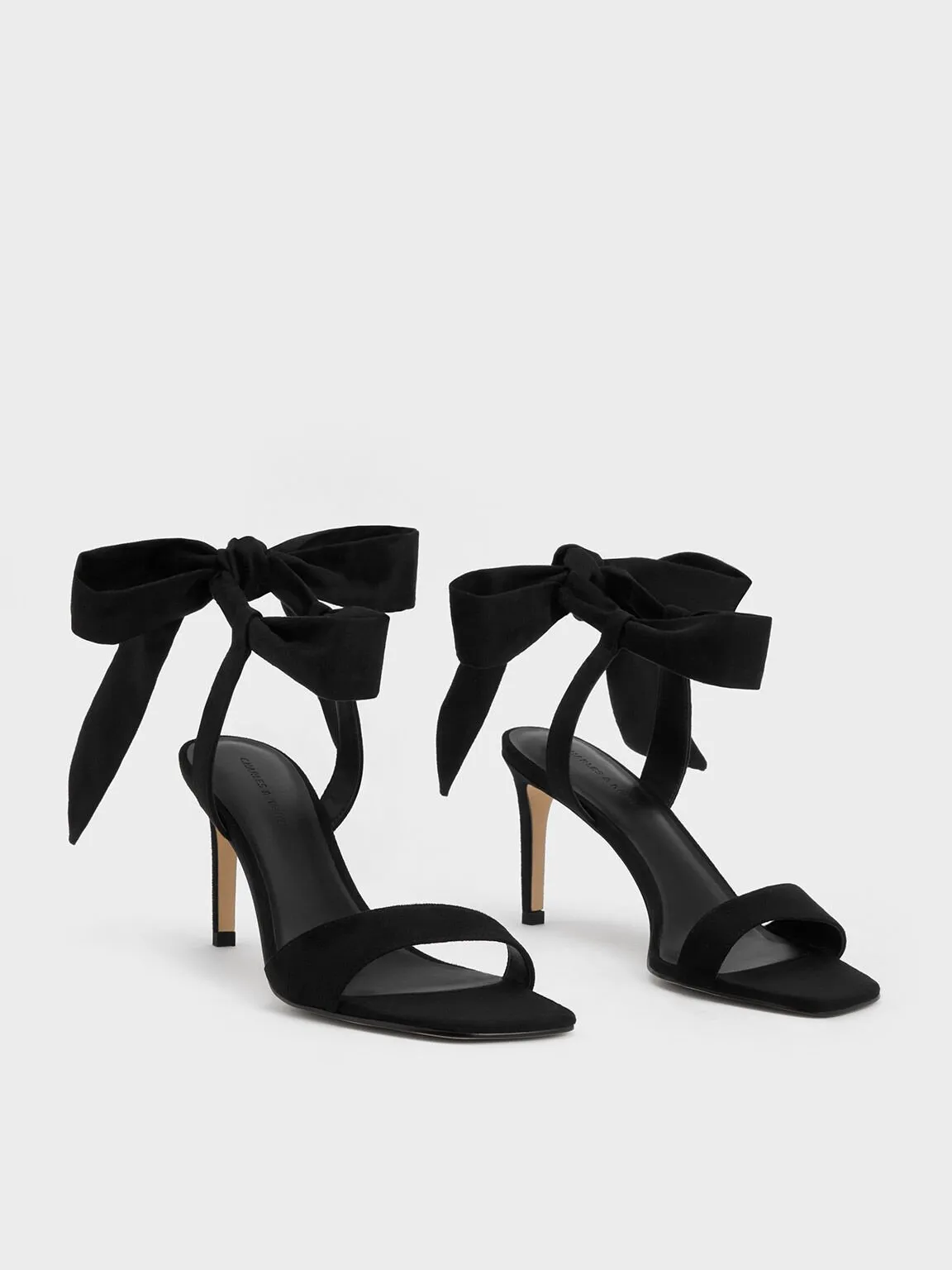 Textured Tie-Around Heeled Sandals - Black Textured