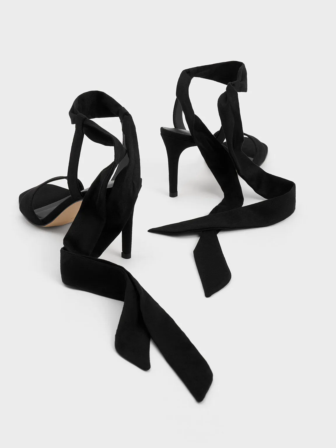 Textured Tie-Around Heeled Sandals - Black Textured