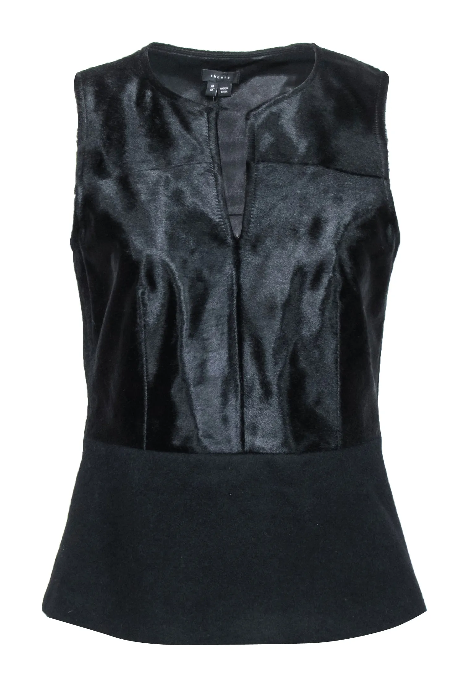 Theory - Black Wool & Calf Fur Sleeveless Etia Top Sz M