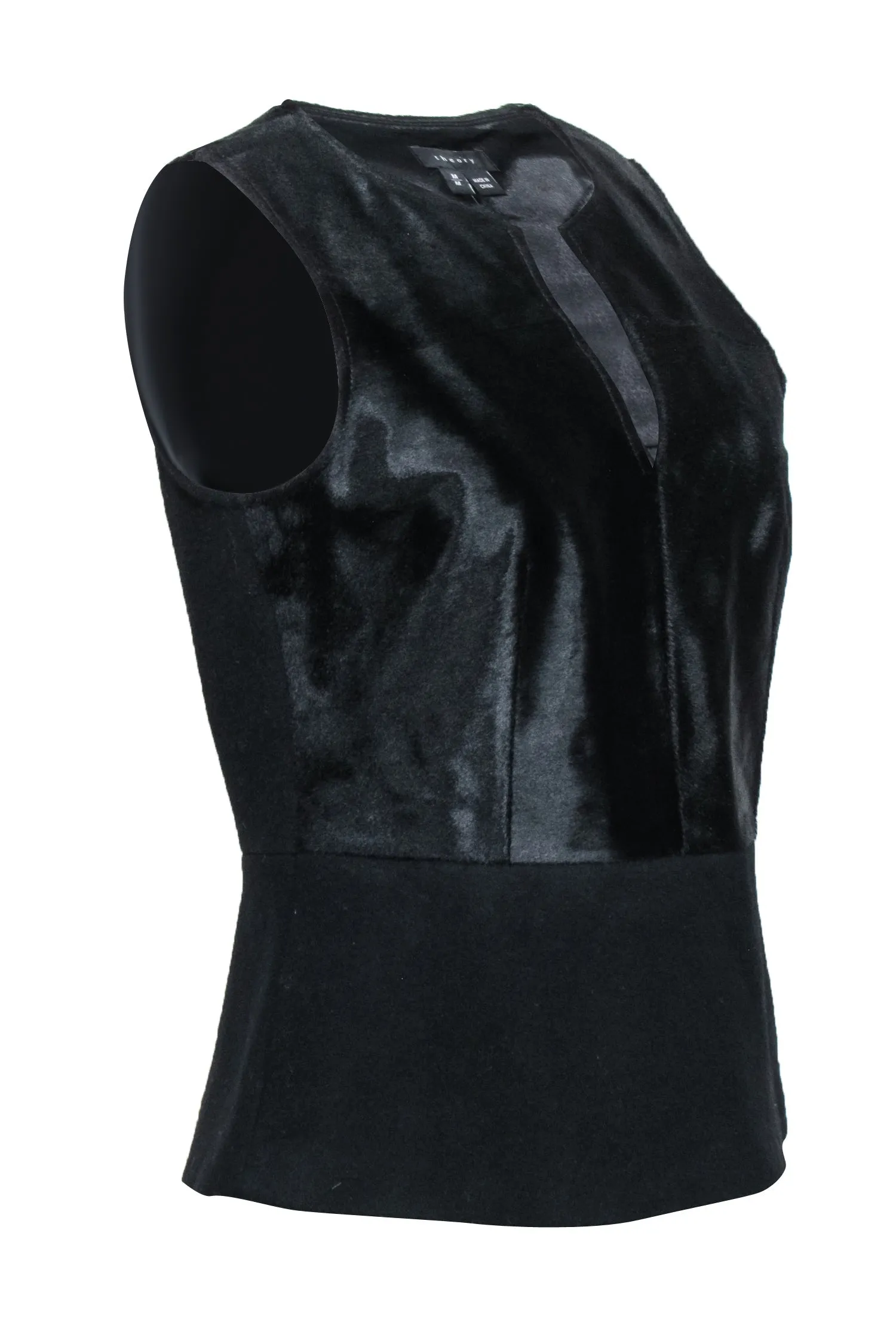 Theory - Black Wool & Calf Fur Sleeveless Etia Top Sz M