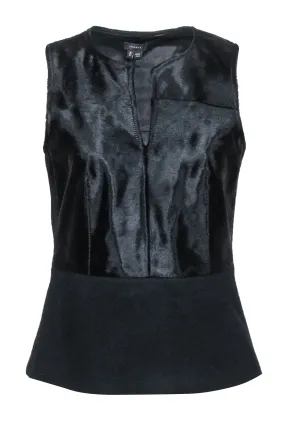 Theory - Black Wool & Calf Fur Sleeveless Etia Top Sz M