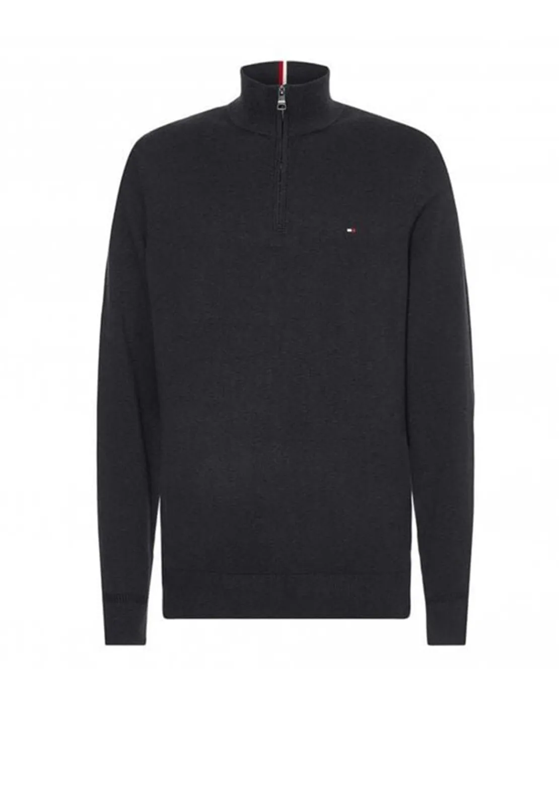 Tommy Hilfiger Pima Cotton Half Zip Sweater, Dark Grey Heather