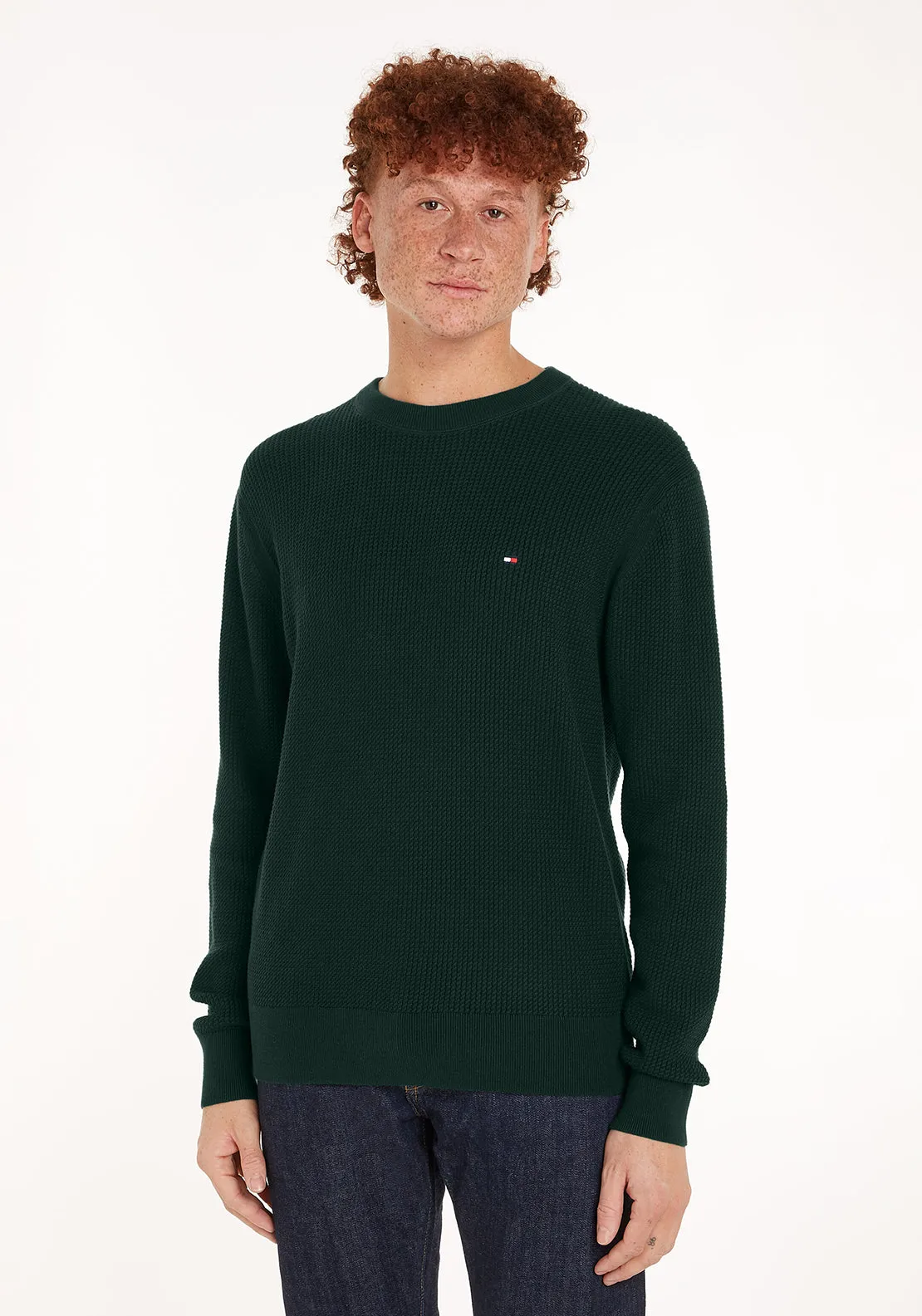 Tommy Hilfiger Textured Knit Crew Neck Sweater, Ornamental Green