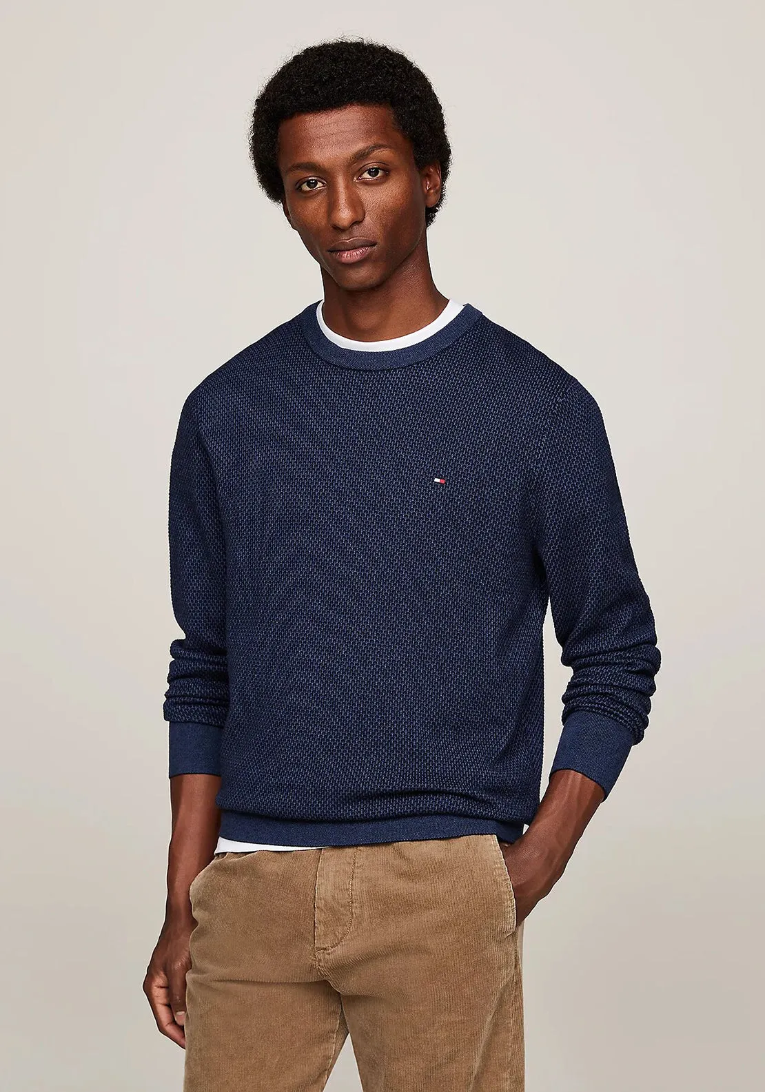 Tommy Hilfiger Two-Tone Pima Cotton Cashmere Sweater, Navy