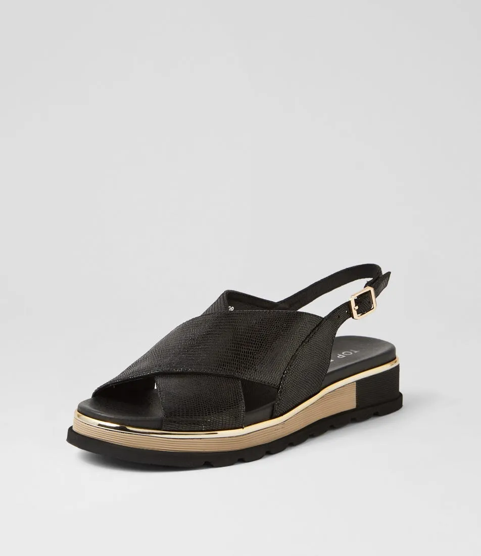 TOP END Ulrika Black Lizard Leather Sandals