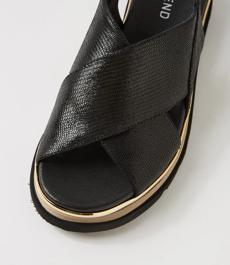 TOP END Ulrika Black Lizard Leather Sandals