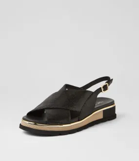 TOP END Ulrika Black Lizard Leather Sandals