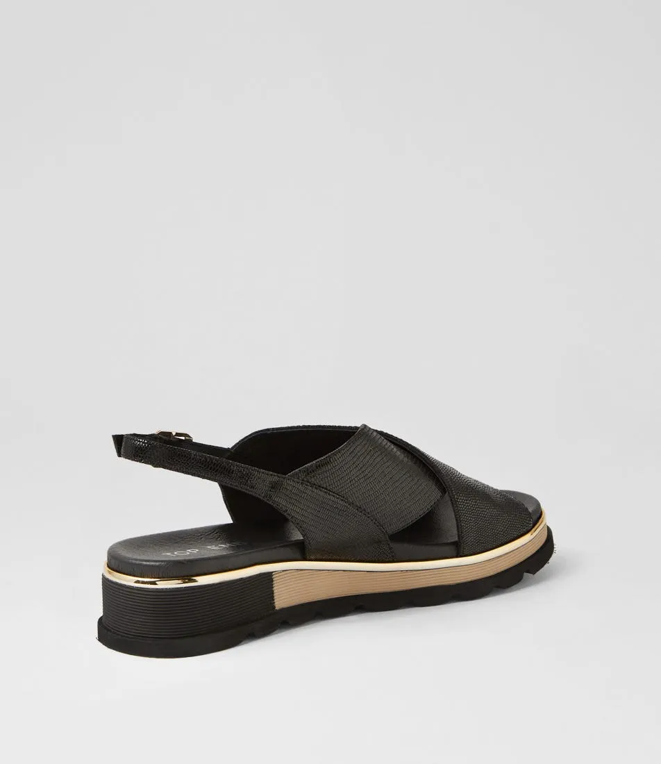 TOP END Ulrika Black Lizard Leather Sandals