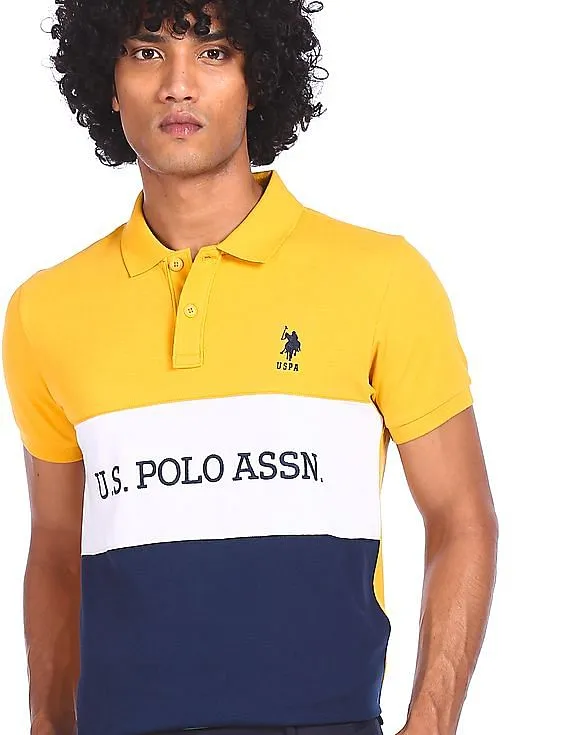 U.S. Polo Assn. Men Mustard Colour Block Pique Polo Shirt