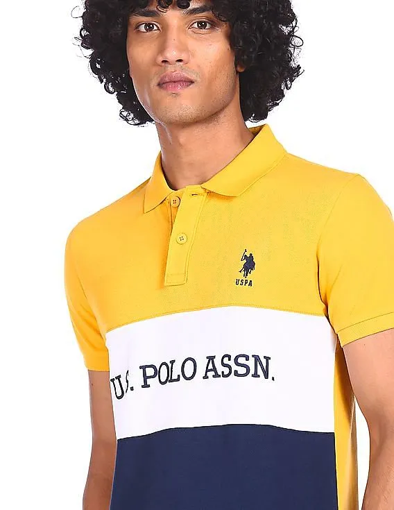 U.S. Polo Assn. Men Mustard Colour Block Pique Polo Shirt