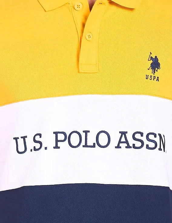 U.S. Polo Assn. Men Mustard Colour Block Pique Polo Shirt