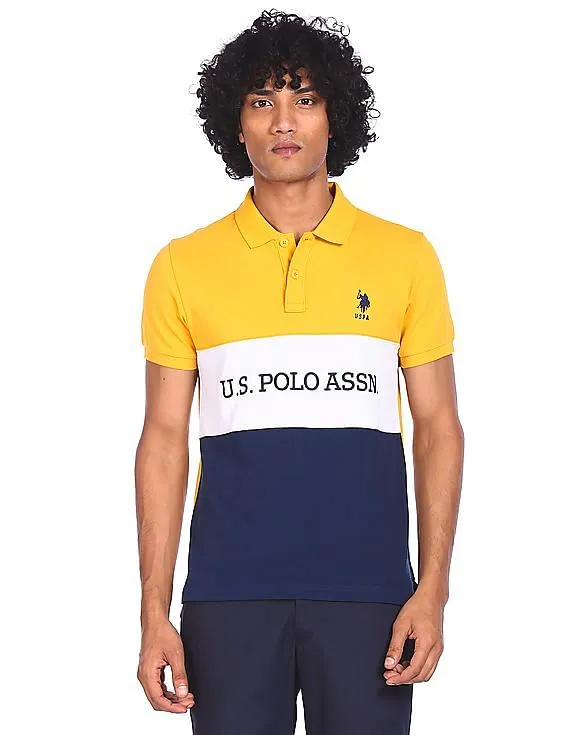 U.S. Polo Assn. Men Mustard Colour Block Pique Polo Shirt