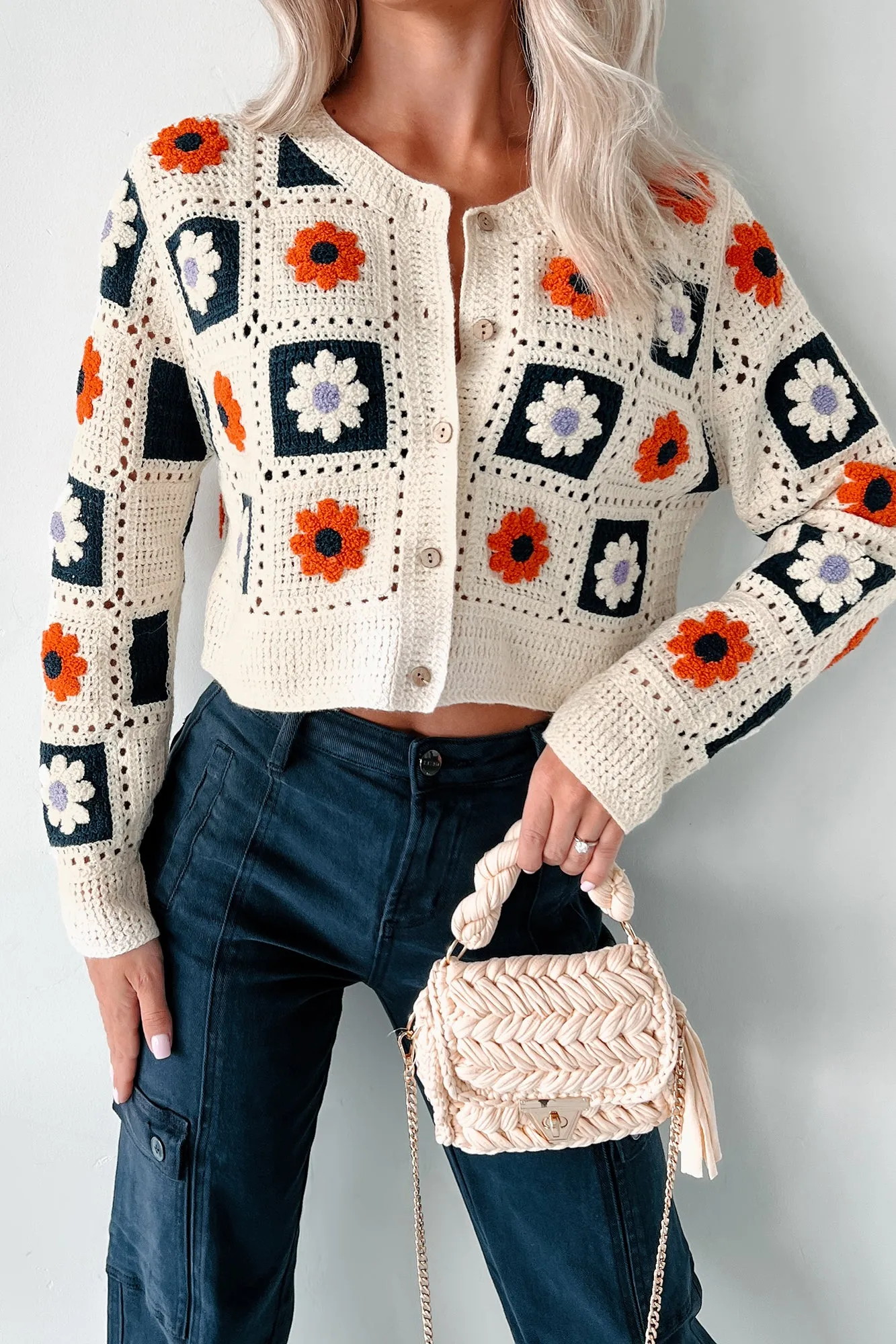 Vintage Soul Floral Crochet Crop Cardigan (Natural)