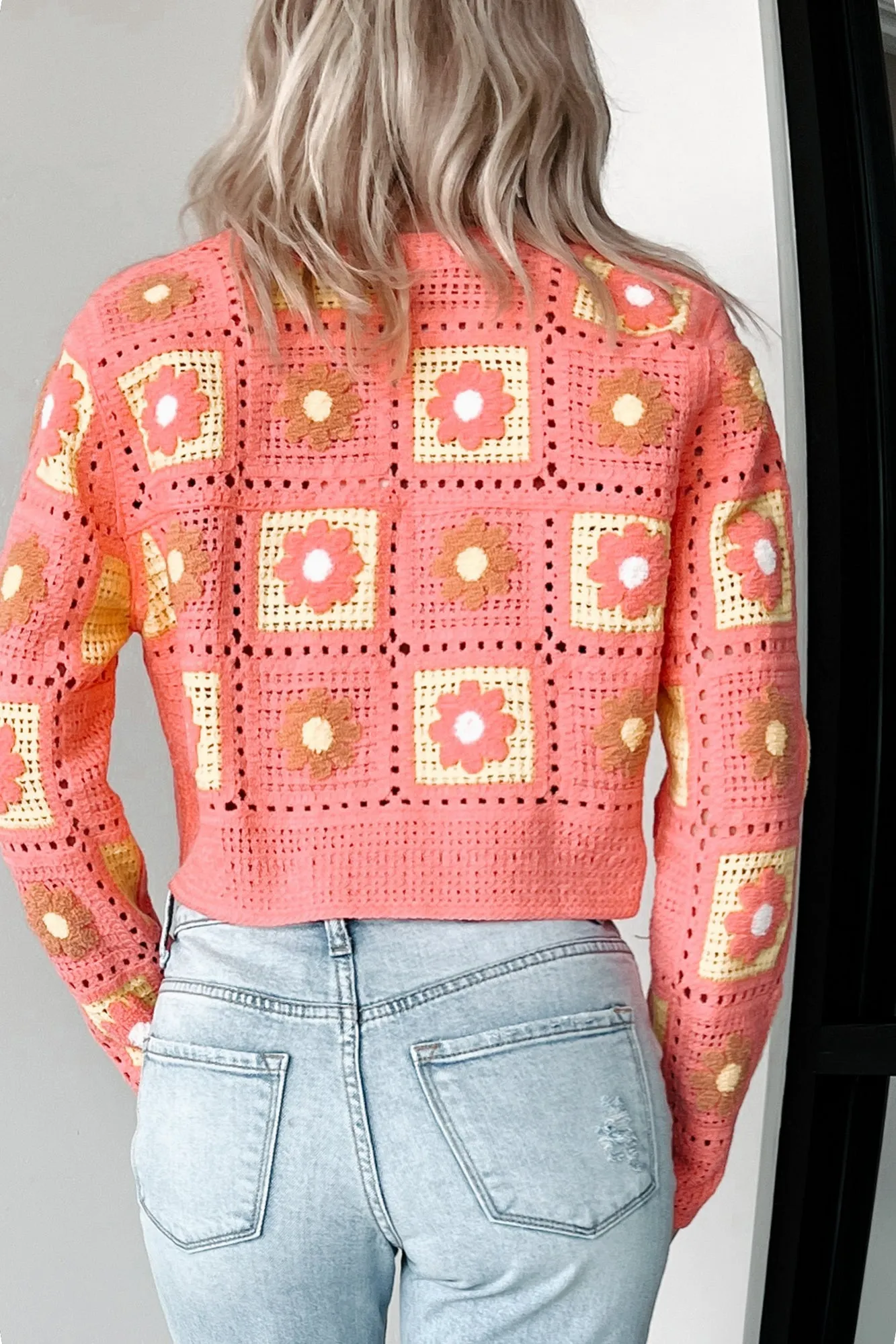 Vintage Soul Floral Crochet Crop Cardigan (Pink)