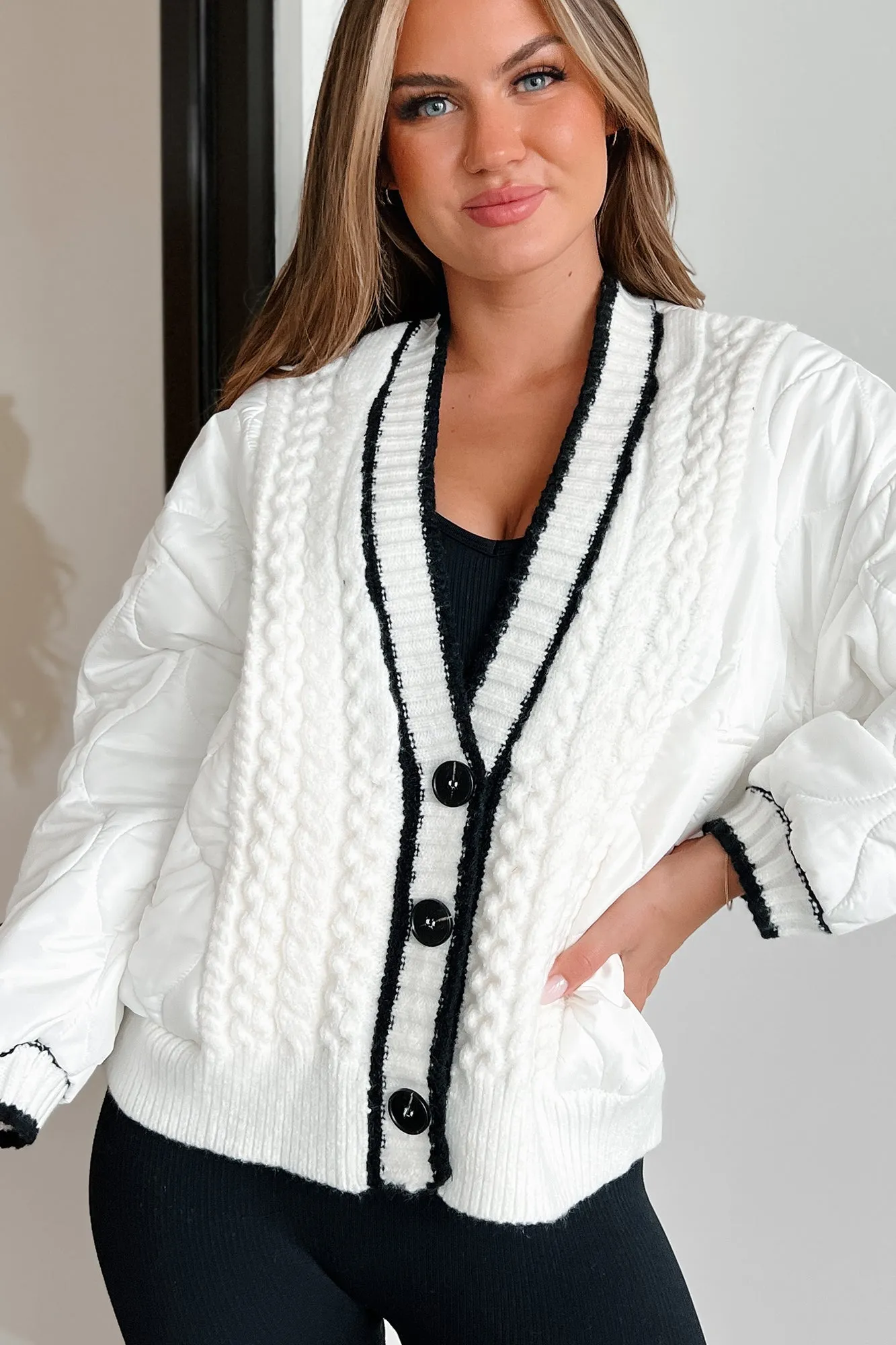 Whistling Winds Quilted Cardigan Jacket (Ivory)