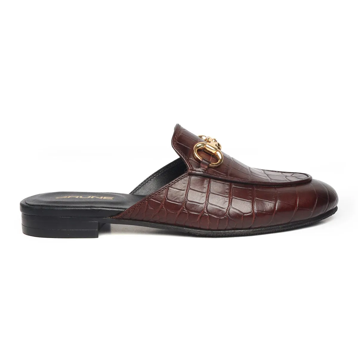 Women's Dark Brown Croco Leather Horse-bit Mules (Summer Special) By Brune & Bareskin