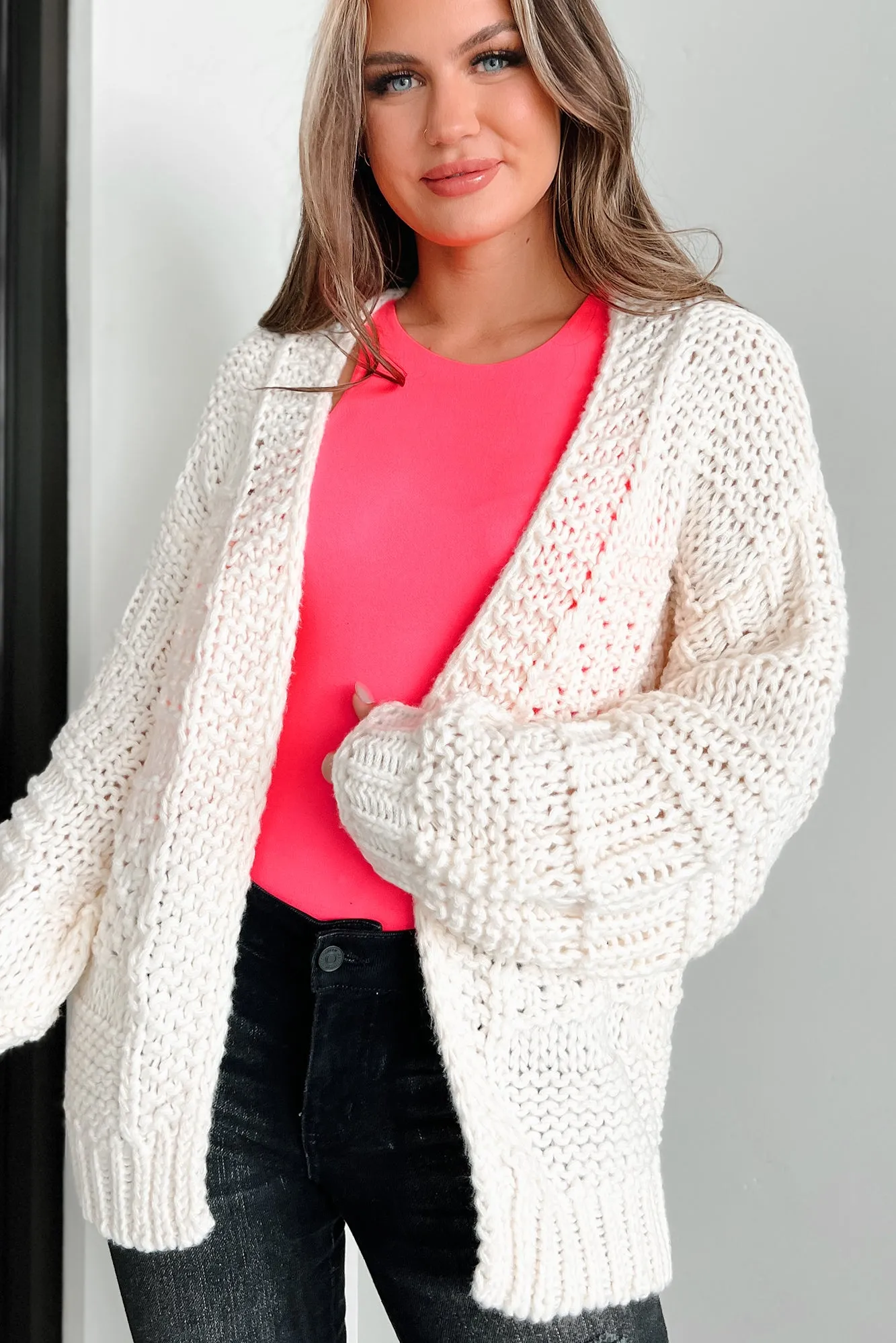 Won't Catch A Chill Chunky Knit Cardigan (Ivory)