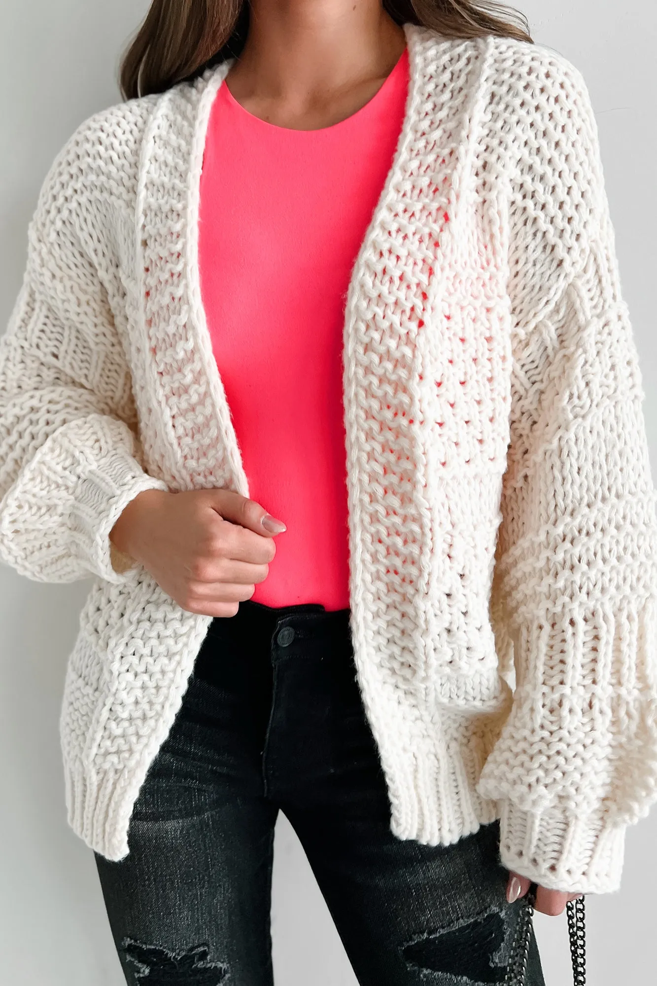 Won't Catch A Chill Chunky Knit Cardigan (Ivory)