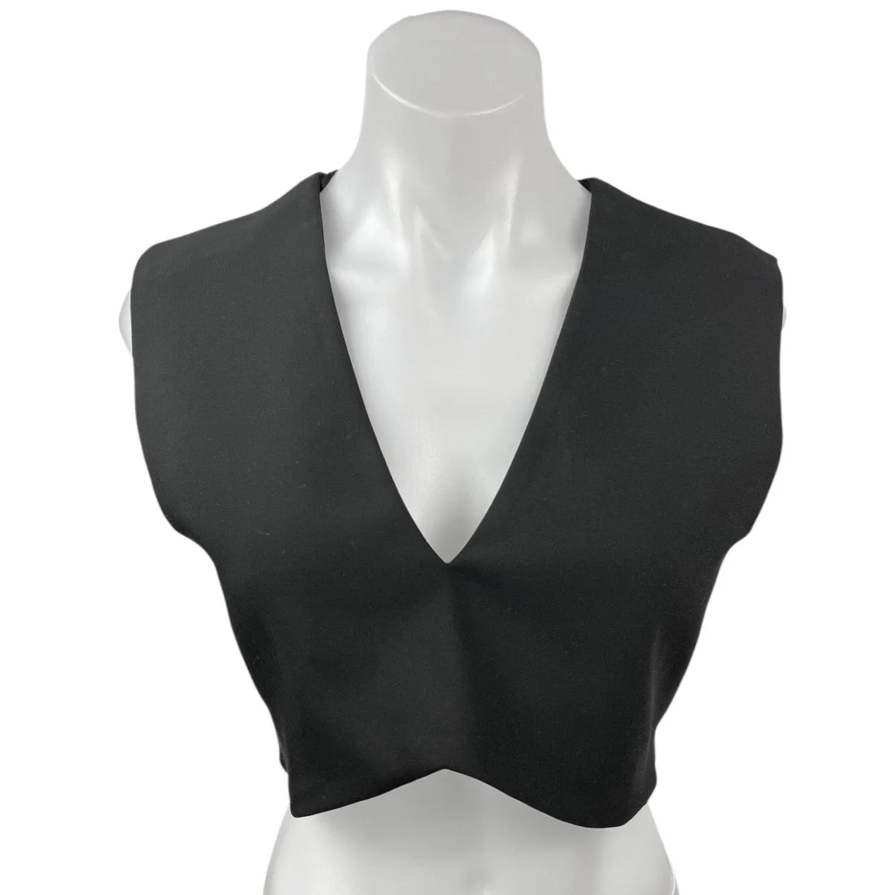 Zara Woman Black Deep V Neck Sleeveless Casual Back Zip Crop Top Size M